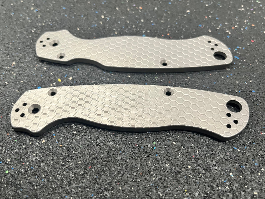 EDCustoms Titanium Scales for Spyderco Para Military 2 - Matte Sandblast - Hexagon Pattern Milled