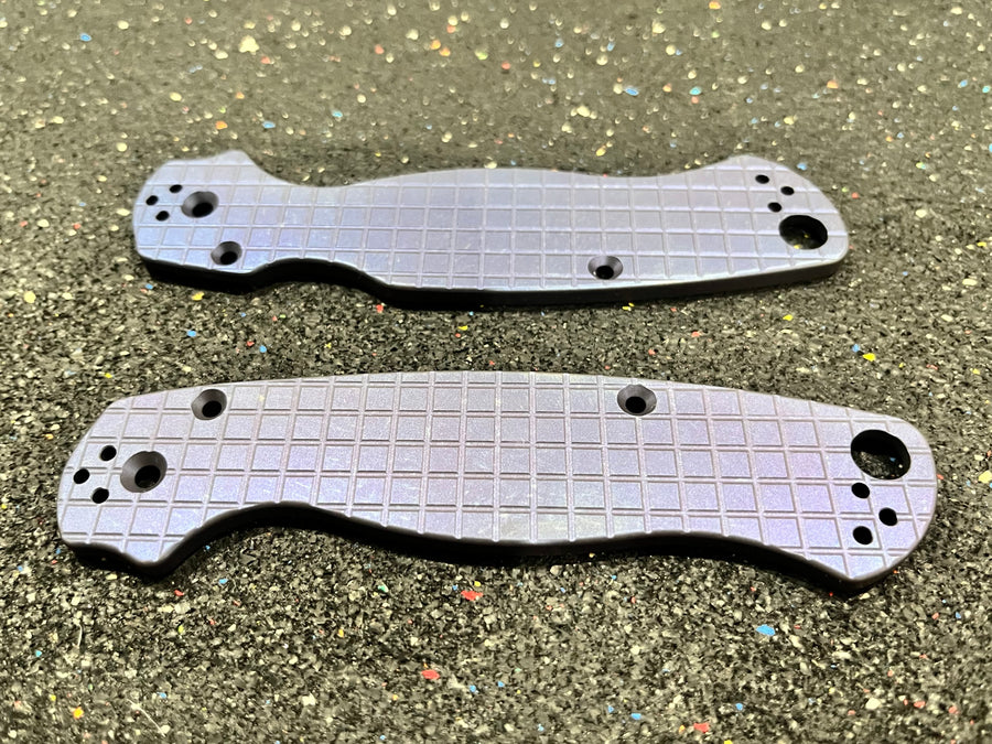 EDCustoms Titanium Scales for Spyderco Para Military 2 — Anodized Royal Blurple - Frag Pattern Milled