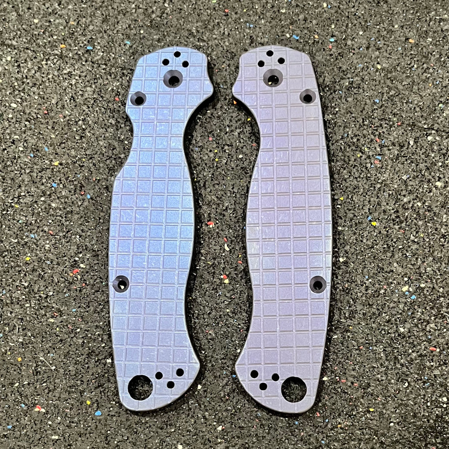 EDCustoms Titanium Scales for Spyderco Para Military 2 — Anodized Royal Blurple - Frag Pattern Milled