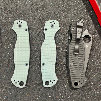 EDCustoms Titanium Scales for Spyderco Para Military 2 — Anodized Grenade Green - Frag Pattern Milled