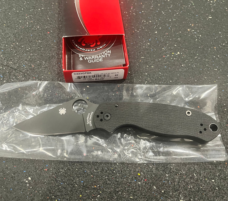 Spyderco Para 3 Folding Knife — Black DLC S45VN Black G10 (C223GPBK)